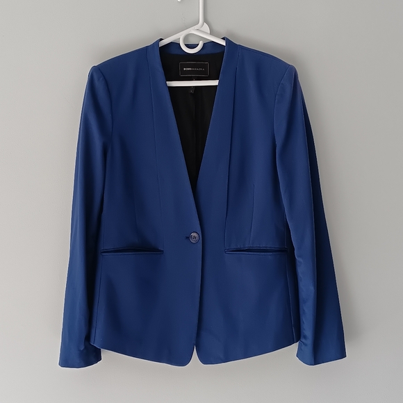 BCBGMaxAzria Chaya Blazer Blue Depth Single Button Collarless Pockets Large - Picture 1 of 15